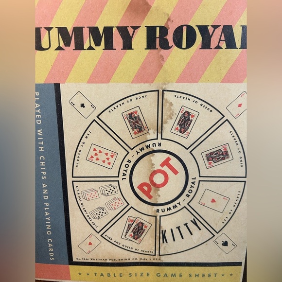 Vintage 1937 RUMMY ROYAL Table Card Game Sheet WHITMAN 2944 *Read Description* - Picture 2 of 10